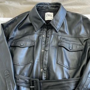 Zara faux leather button up shirt with belt